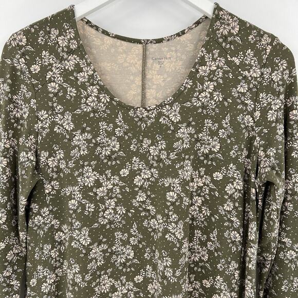 Garnet Hill Seamed Knit Trapeze Dress Olive Dot Floral 3/4 Sleeves Size Small - Picture 3 of 10